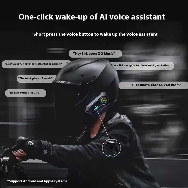 Helmet Bluetooth Headset with AI voice assistant for hands-free communication while riding.