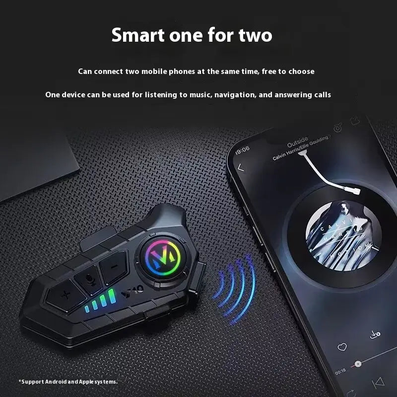 Helmet Bluetooth Headset for seamless connection with two devices for calls and music.