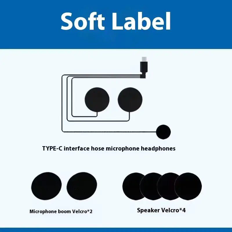 Helmet Bluetooth Headset accessories including microphone and speaker Velcro attachments.