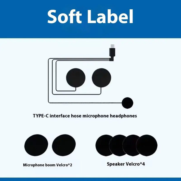 Helmet Bluetooth Headset accessories including microphone and speaker Velcro attachments.