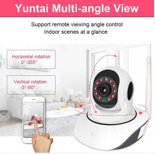 Smart Indoor Home WIFI camera with Yuntai multi-angle view and remote control for indoor scenes.