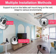 Home WIFI camera with multiple installation methods: wall mount, table mount, and hanging options for versatile environments.