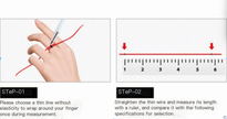 Instructions for measuring finger size with a thin line and ruler, depicting step-by-step process.