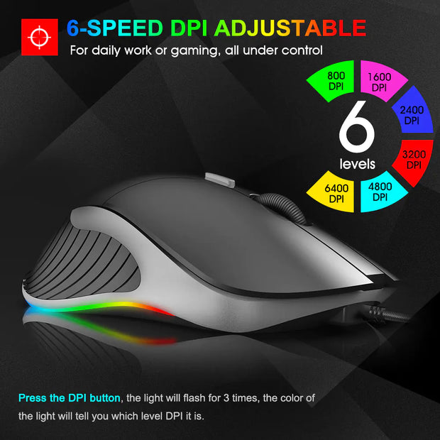 IMICE X6 Wired RGB Gaming Mouse featuring 6-speed DPI adjustable settings for enhanced gaming control.