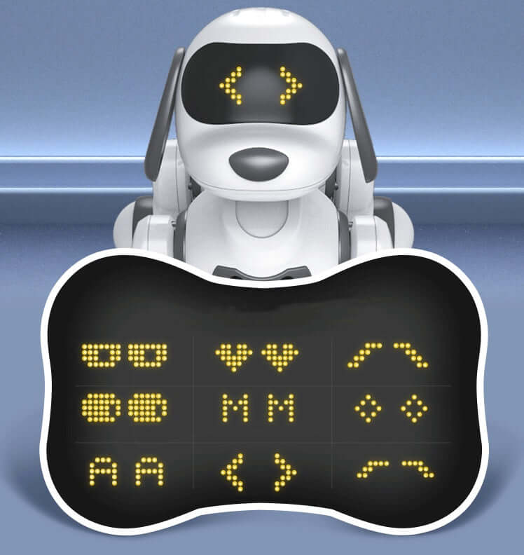Intelligent Remote Control Robot Dog with an interactive control panel displaying various commands.