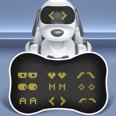 Intelligent Remote Control Robot Dog with an interactive control panel displaying various commands.