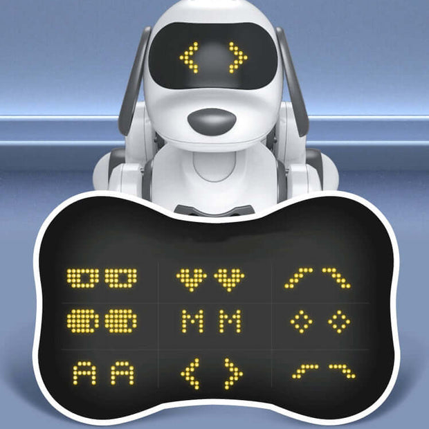 Intelligent Remote Control Robot Dog with an interactive control panel displaying various commands.