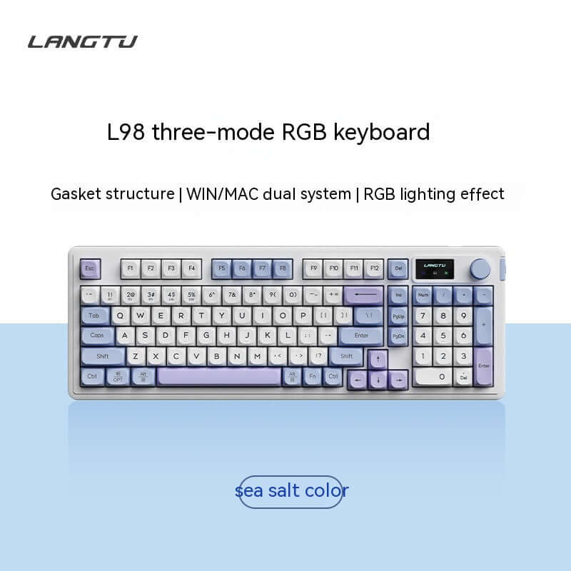 Wireless Bluetooth Mute Keyboard in sea salt color with RGB lighting effect for quiet typing.