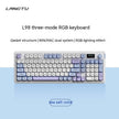 Wireless Bluetooth Mute Keyboard in sea salt color with RGB lighting effect for quiet typing.