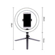 LED Ring Light with smartphone holder on a tripod for enhanced photography and video streaming.