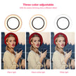 LED Ring Light showcasing three color adjustable settings: warm light, warm white light, and white light.
