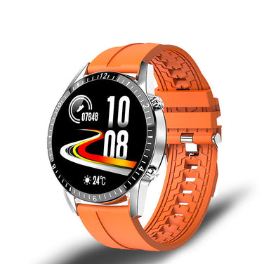 Lige's Smart Watch with orange strap and digital display showcasing time and health features