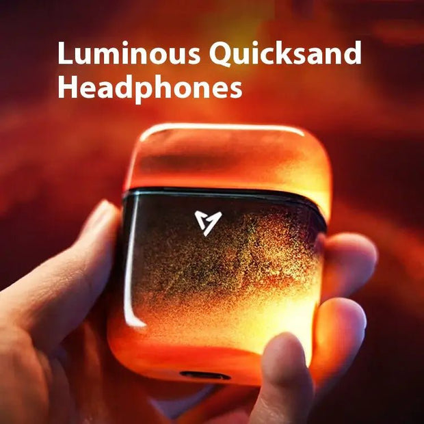 Luminous Gaming Earbuds in hand with vibrant colors and glowing case, showcasing noise-cancelling features.