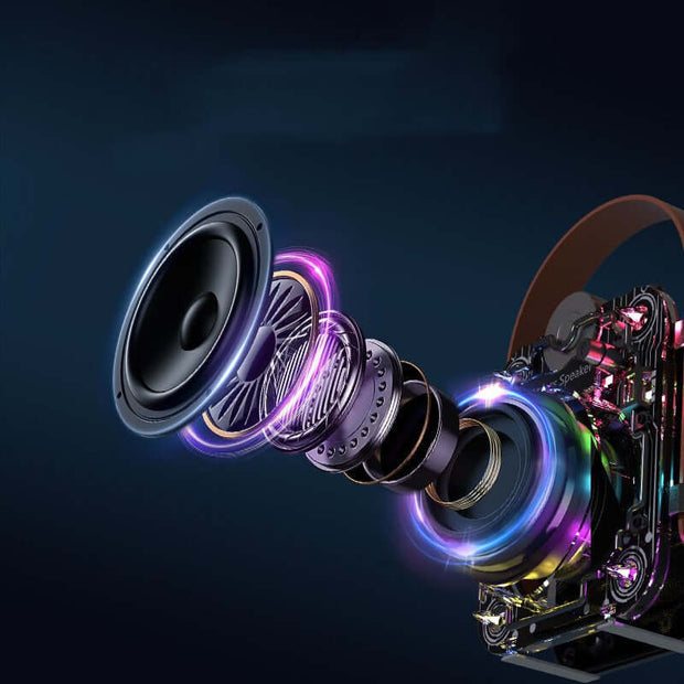 Mech Bluetooth Speaker Creative Saibo showcasing internal components and futuristic design with vibrant lighting.