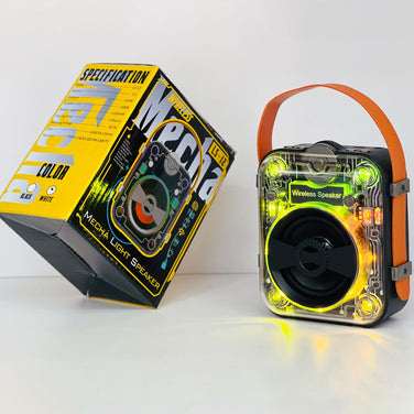 Mech Bluetooth Speaker Creative Saibo with box showcasing futuristic design and LED lights.
