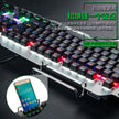 Metal Mechanical Keyboard with Mixed Light showcasing vibrant lighting and mobile phone holder.