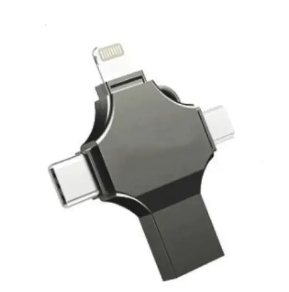 Metal Mobile Phone U-Disk with multiple connectors for versatile data storage and transfer.