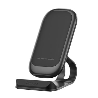 Mobile phone wireless charger in sleek black design for convenient wireless charging.