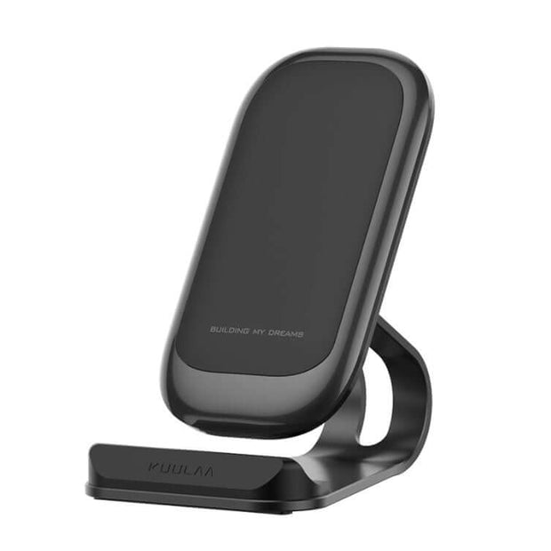 Mobile phone wireless charger in sleek black design for convenient wireless charging.