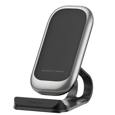 Mobile phone wireless charger with sleek design and sturdy stand for convenient charging.