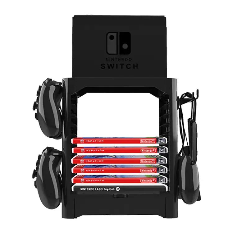 Multi-Function Storage Rack for Switch and Games displaying Nintendo Switch and game cartridges.