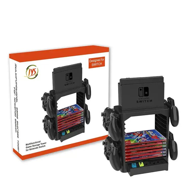 Multi-Function Storage Rack for Switch and Games showcasing organized Nintendo Switch games and accessories.