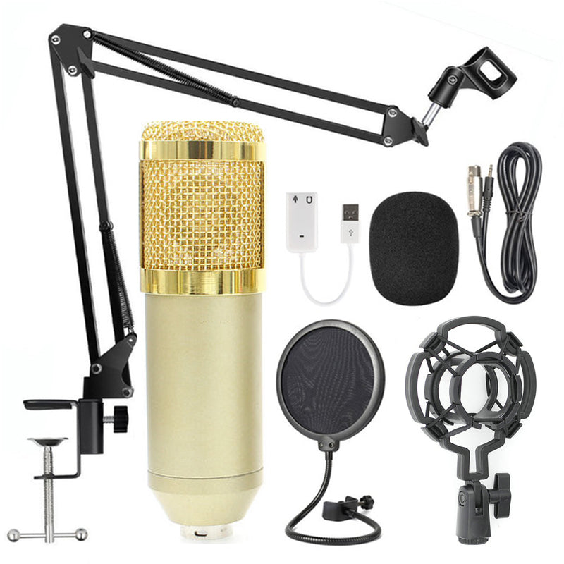 Net microphone stand set including BM-800 microphone, shock mount, pop filter, and accessories for optimal audio recording.