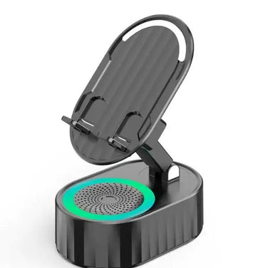 Pocket-Sized Phone Stand featuring Bluetooth audio and ambient light for enhanced mobile experience.