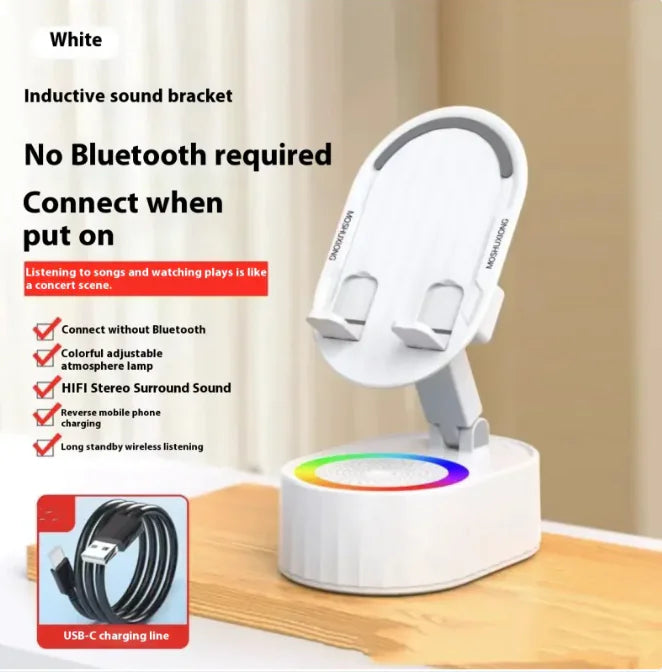 Pocket-Sized Phone Stand with inductive sound bracket and colorful ambient light, no Bluetooth required.