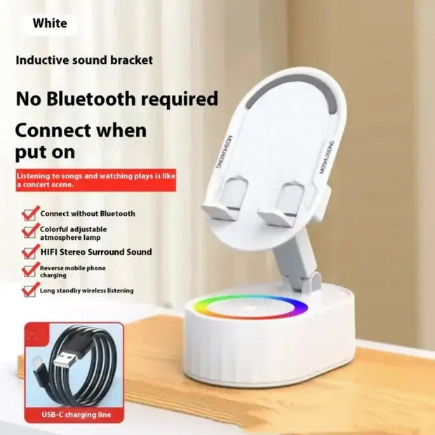 Pocket-Sized Phone Stand with inductive sound bracket and colorful ambient light, no Bluetooth required.