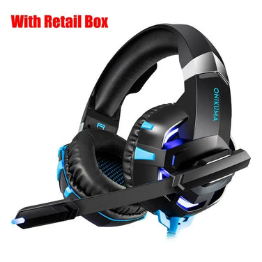 Premium Quality Gaming Headphones with retail box showcasing immersive sound and comfort features.