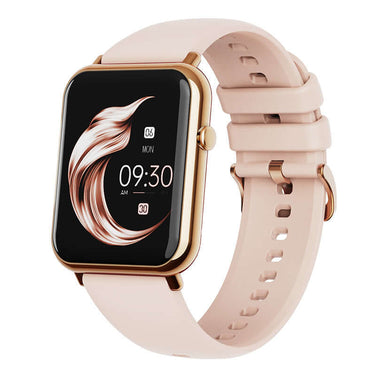 Q19 PRO Smart Watch in pink with a sleek modern design and full-touch display showing time and date.
