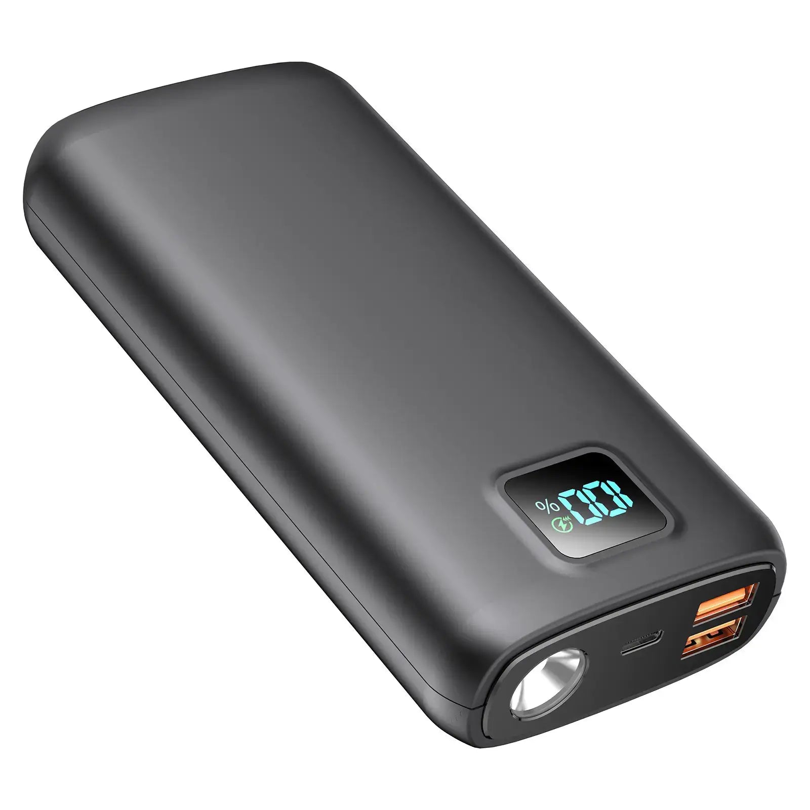 Rapid Charge Power Bank with digital display and multiple USB ports for fast charging.