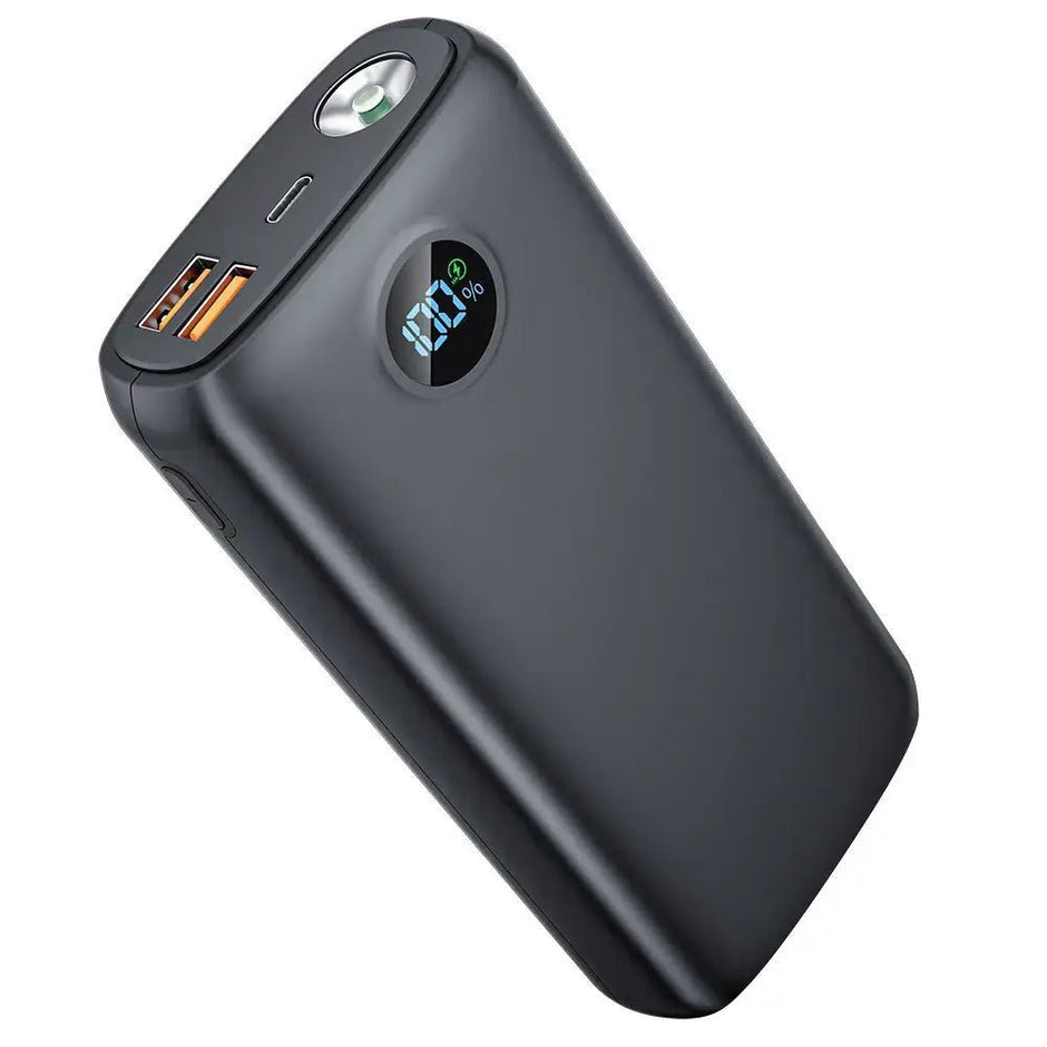 Rapid Charge Power Bank with LED display and USB ports for fast charging devices.