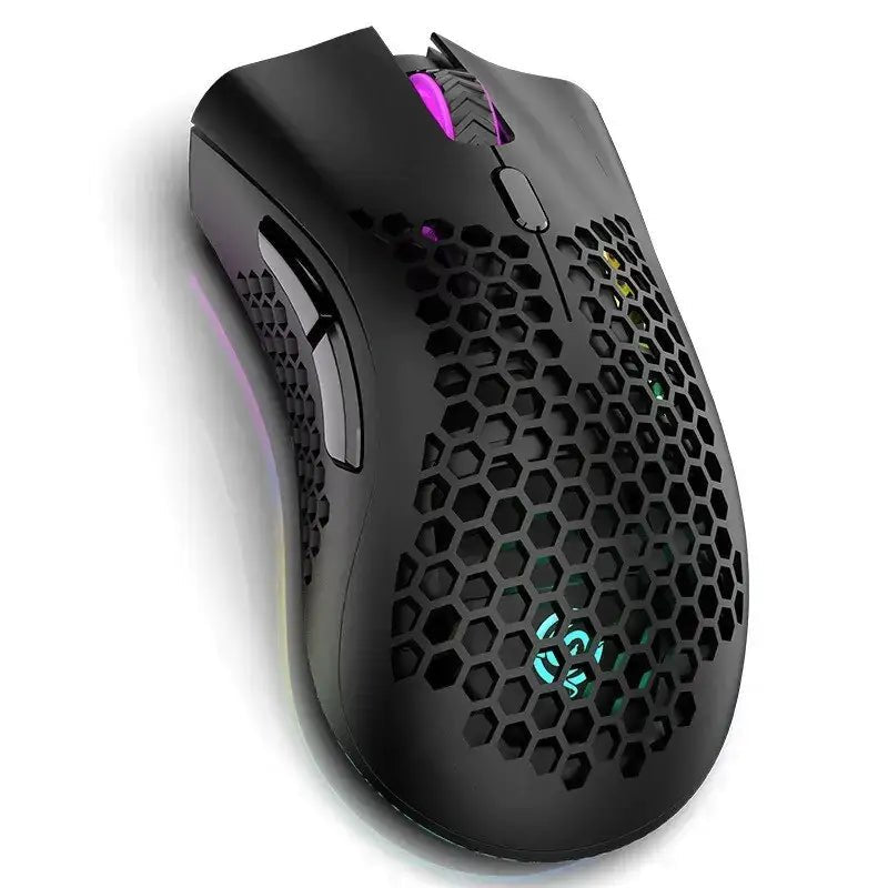 Rechargeable Wireless RGB Gaming Mouse with RGB lighting and ergonomic design for comfortable gaming.