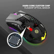 Rechargeable Wireless RGB Gaming Mouse showing hard core custom chip and flagship optical sensor.