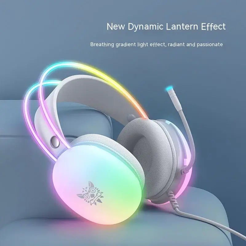 RGB Gaming Headset with dynamic lantern effect showcasing vibrant gradient lighting.