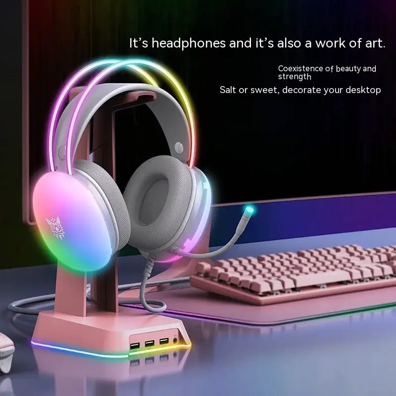 RGB Gaming Headset on display with vibrant colors, showcasing immersive design and style for gamers.