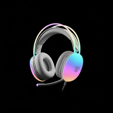 RGB Gaming Headset with colorful lighting and adjustable microphone for immersive gameplay.