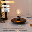 Mystical Floating Desk Lamp with round wood grain base and suspended bulb, showcasing innovative design and functionality.