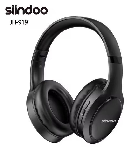 Siindoo JH919 Wireless Bluetooth Headphones in black with adjustable headband and control buttons