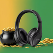 Siindoo JH919 Wireless Bluetooth Headphones next to a pot of gold coins on a colorful background.