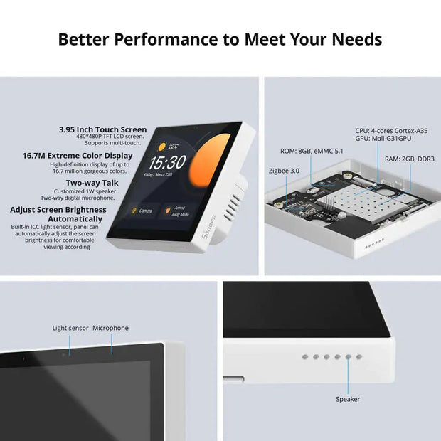 Smart Home Control Hub features a 3.95 inch touch screen and advanced performance specs for home automation.