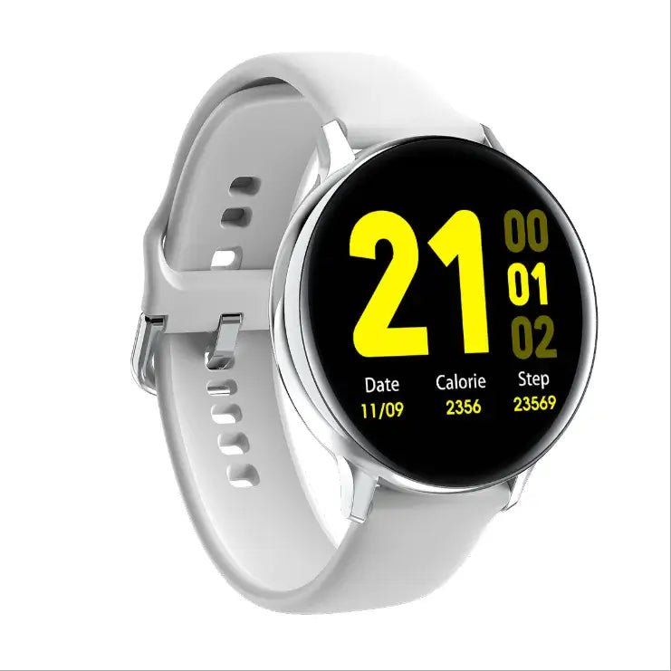 Smart Watch S30 - Tech and Fitness Companion displaying date, calories burned, and step count on a sleek design.