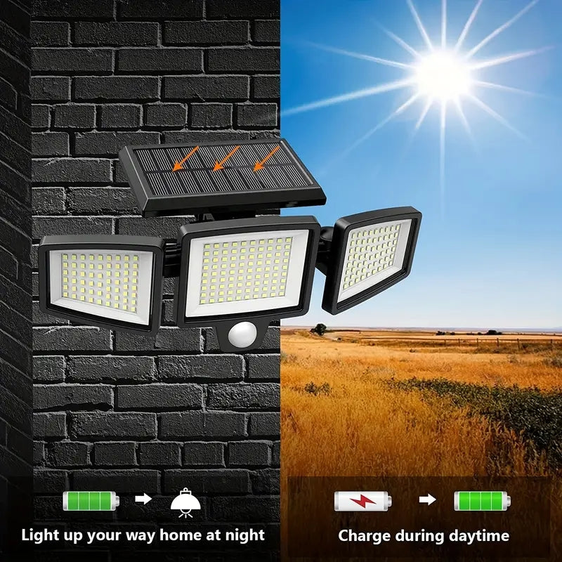 Solar Outdoor Lights, With Remote Control showcasing bright illumination and solar charging features.
