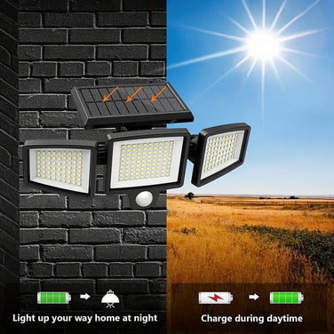 Solar Outdoor Lights, With Remote Control showcasing bright illumination and solar charging features.