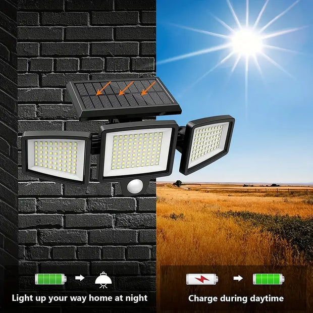 Solar Outdoor Lights, With Remote Control showcasing bright illumination and solar charging features.