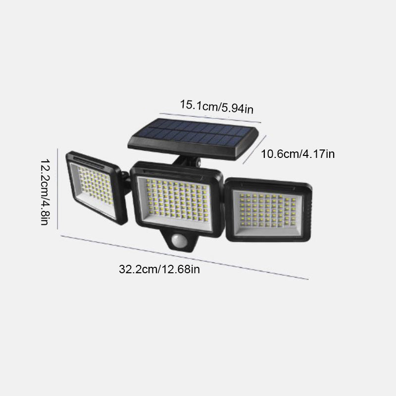 Solar Outdoor Lights, With Remote Control featuring three adjustable heads and solar panel for energy-efficient illumination.