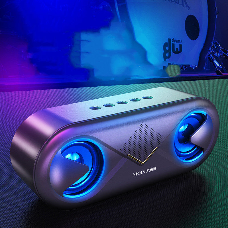 Sonic Boom Bluetooth Speaker with vibrant lighting and dual sound drivers for powerful audio.