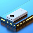 Super Fast Charge Power Bank on a sleek blue surface, showcasing its compact and stylish design.